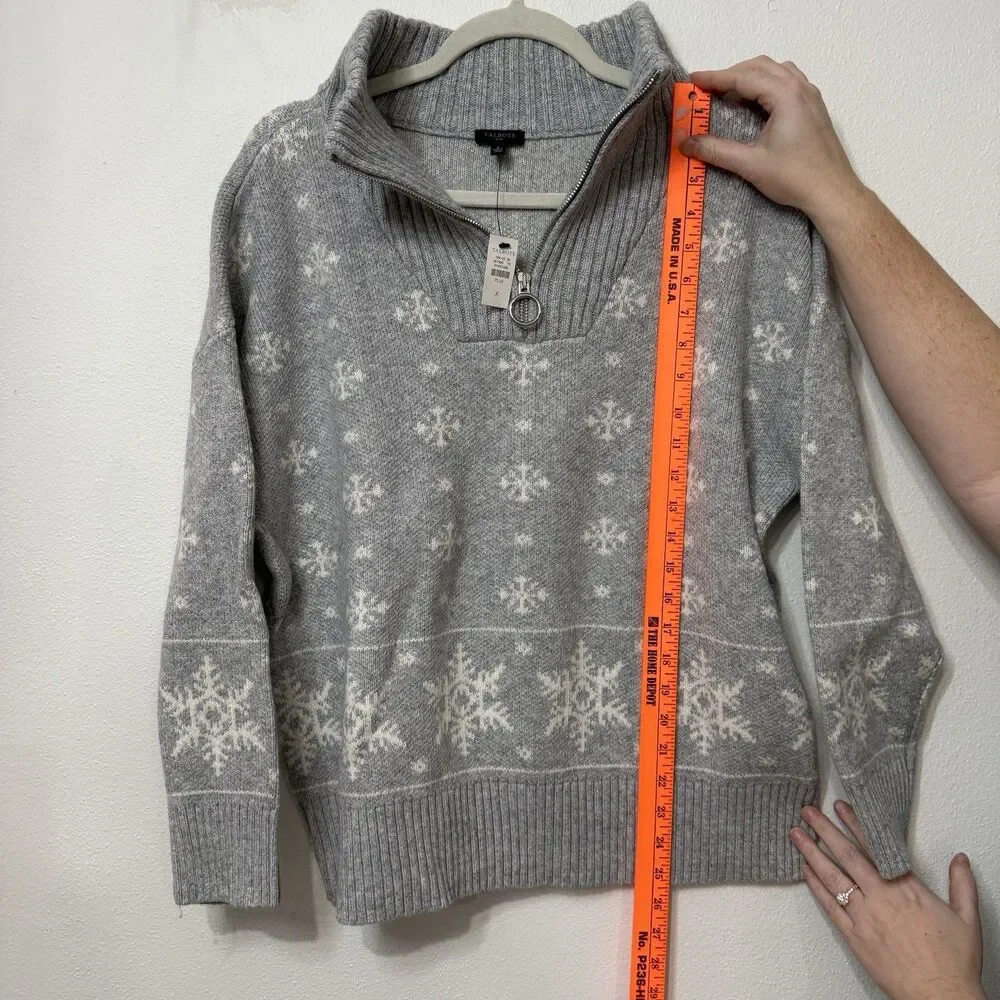 Talbots Plus Women’s X Half Zip Snowflake Gray Pullover Cotton Wool Sweater NWT